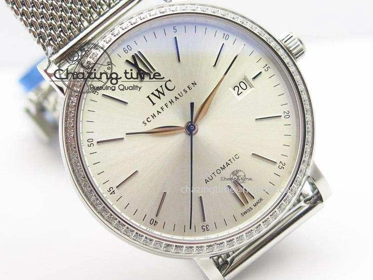 MIROTIME 1225 Portofino SCHAFFHAUSEN SS MKF 1:1 Best Edition Silver Dial Diamond On Mesh Bracelet A Lightweight 7339